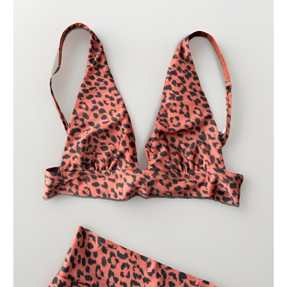 Aerie Brown Animal Print Bikini Size XS High Rise Swimsuit Triangle - Picture 3 of 6
